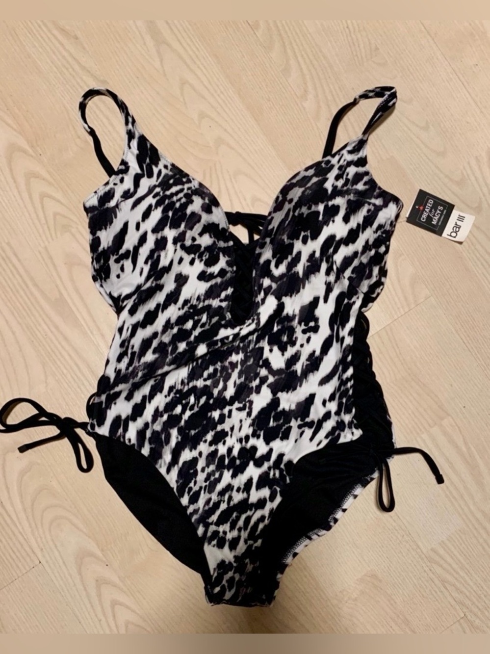 BAR III Black & White Animal Print One-Piece Swimsuit